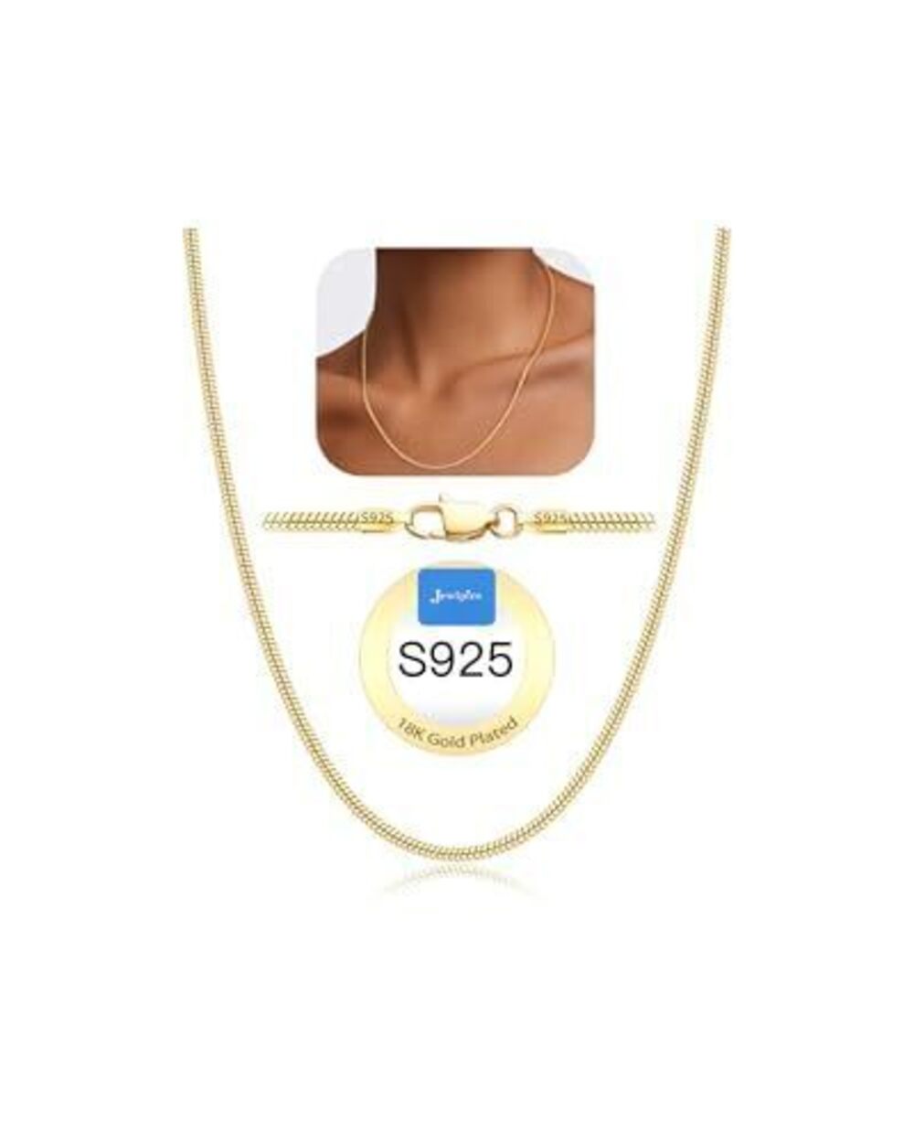 1475 18K Gold Plated Chain Necklace , 2.5MM Snake Chains Gold Plated Chain